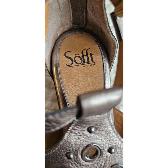 Sofft Innis Wedge Sandals Womens Sz 9.5 W Metallic Silver Leather Strappy Shoes - Picture 3 of 8